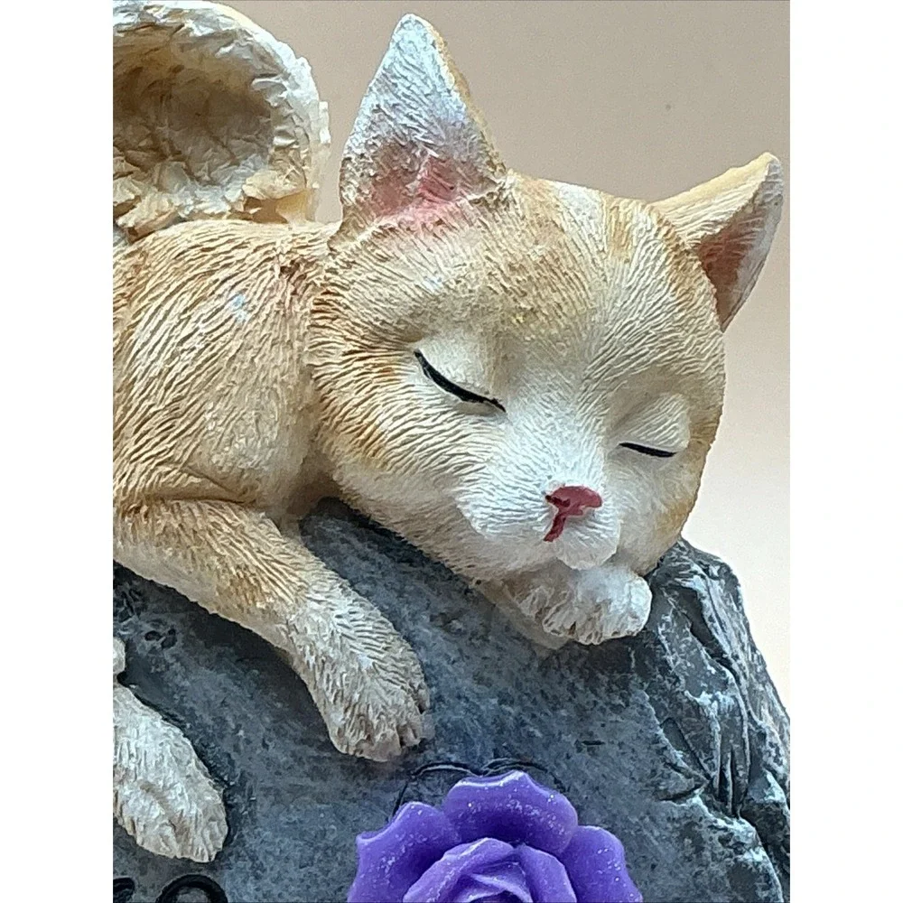 Cat Angel Memorial Statue Sleeping Orange Tabby Peace Garden Figurine Stone